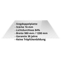 Acrylglas Stegdoppelplatte | 16 mm | Breite 980 mm | Klar | AntiDrop | 4500 mm #2