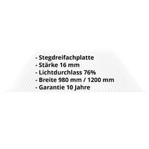 Polycarbonat Stegplatte | 16 mm | Breite 1200 mm | Klar | 2000 mm #2
