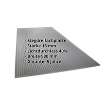 Polycarbonat Stegplatte | 16 mm | Breite 980 mm | Anthrazitgrau | Novalite | 2000 mm #2