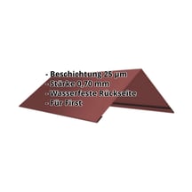 Firstblech flach | 145 x 145 x 2000 mm | 140° | Aluminium 0,70 mm | 25 µm Polyester | 8012 - Rotbraun #2