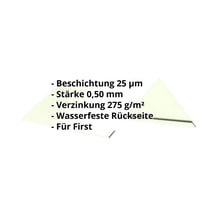 Firstblech flach | 145 x 145 x 2000 mm | 140° | Stahl 0,50 mm | 25 µm Polyester | 9002 - Grauweiß #2