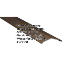 Firstblech flach | 198 x 198 mm | 150° | Stahl 0,50 mm | 35 µm Mattpolyester | 32 - Dunkelbraun #2