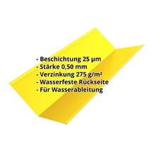 Kehlblech | 195 x 195 x 2000 mm | Stahl 0,50 mm | 25 µm Polyester | 1021 - Rapsgelb #2