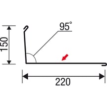 Wandanschluss | 220 x 150 mm | 95° | Stahl 0,75 mm | 60 µm Puramid | 9002 - Grauweiß #6