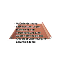 Stehfalzblech 33/500-LE | Dach | Anti-Tropf 1000 g/m² | Stahl 0,75 mm | 25 µm Polyester | 8004 - Kupferbraun #2