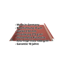 Stehfalzblech 33/500-LE | Dach | Anti-Tropf 1000 g/m² | Stahl 0,50 mm | 35 µm Mattpolyester | 29 - Rot #2