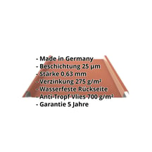 Stehfalzblech 33/500-LE | Dach | Anti-Tropf 700 g/m² | Stahl 0,63 mm | 25 µm Polyester | 8004 - Kupferbraun #2