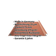 Stehfalzblech 33/500-LE | Dach | Anti-Tropf 700 g/m² | Stahl 0,75 mm | 25 µm Polyester | 8004 - Kupferbraun #2