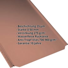 Stehfalzblech PD-510-S | Flach | Anti-Tropf 700 g/m² | Stahl 0,50 mm | 35 µm Mattpolyester | 750 - Ziegelrot #2