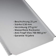 Stehfalzblech PD-510-S | Flach | Anti-Tropf 700 g/m² | Stahl 0,50 mm | 25 µm Polyester | 9006 - Weissaluminium #2