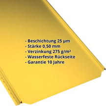 Stehfalzblech PD-510-S | Flach | Stahl 0,50 mm | 25 µm Polyester | 1021 - Rapsgelb #2