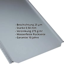 Stehfalzblech PD-510-S | Flach | Stahl 0,50 mm | 25 µm Polyester | 7000 - Fehgrau #2