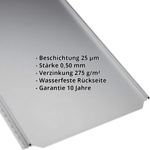 Stehfalzblech PD-510-S | Flach | Stahl 0,50 mm | 25 µm Polyester | 9006 - Weissaluminium #2