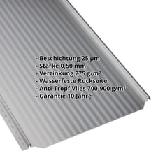 Stehfalzblech PD-510-S | Mikro | Anti-Tropf 700 g/m² | Stahl 0,50 mm | 25 µm Polyester | 9006 - Weissaluminium #2