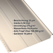 Stehfalzblech PD-510-S | Trapez | Anti-Tropf 700 g/m² | Stahl 0,50 mm | 25 µm Polyester | 1015 - Hellelfenbein #2