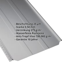 Stehfalzblech PD-510-S | Trapez | Anti-Tropf 700 g/m² | Stahl 0,50 mm | 25 µm Polyester | 9006 - Weissaluminium #2