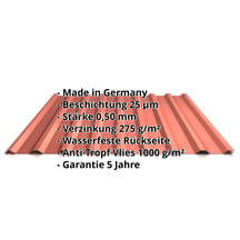 Trapezblech 20/1100 | Dach | Anti-Tropf 1000 g/m² | Stahl 0,50 mm | 25 µm Polyester | 8004 - Kupferbraun #2