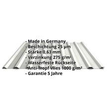 Trapezblech 20/1100 | Dach | Anti-Tropf 1000 g/m² | Stahl 0,63 mm | 25 µm Polyester | 9002 - Grauweiß #2