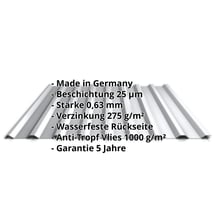 Trapezblech 20/1100 | Dach | Anti-Tropf 1000 g/m² | Stahl 0,63 mm | 25 µm Polyester | 9006 - Weißaluminium #2