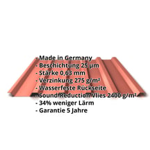 Trapezblech 35/207 | Dach | Anti-Tropf 2400 g/m² | Stahl 0,63 mm | 25 µm Polyester | 8004 - Kupferbraun #2