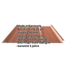 Trapezblech 45/333 | Dach | Anti-Tropf 1000 g/m² | Stahl 0,50 mm | 25 µm Polyester | 8004 - Kupferbraun #2