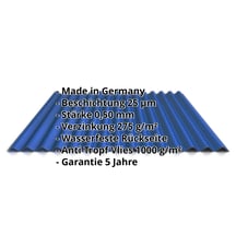 Wellblech 18/1064 | Dach | Anti-Tropf 1000 g/m² | Stahl 0,50 mm | 25 µm Polyester | 5010 - Enzianblau #2
