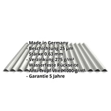 Wellblech 18/1064 | Dach | Anti-Tropf 1000 g/m² | Stahl 0,63 mm | 25 µm Polyester | 9002 - Grauweiß #2