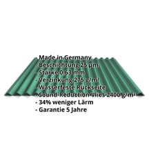 Wellblech 18/1064 | Dach | Anti-Tropf 2400 g/m² | Stahl 0,63 mm | 25 µm Polyester | 6020 - Chromoxidgrün #2