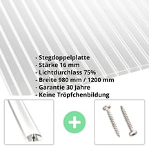 Acrylglas Stegdoppelplatte | 16 mm | Profil A4 | Sparpaket | Plattenbreite 980 mm | Opal | Breite 3,09 m | Länge 2,00 m #2