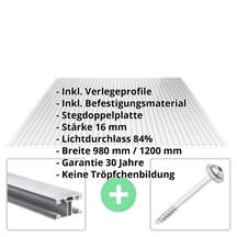 Acrylglas Stegdoppelplatte | 16 mm | Profil ECO | Sparpaket | Plattenbreite 980 mm | Klar | Breite 3,05 m | Länge 2,00 m #2