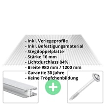 Acrylglas Stegdoppelplatte | 16 mm | Profil Mendiger | Sparpaket | Plattenbreite 980 mm | Klar | Breite 3,09 m | Länge 2,00 m #2