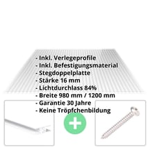 Acrylglas Stegdoppelplatte | 16 mm | Profil Zevener Sprosse | Sparpaket | Plattenbreite 980 mm | Klar | Breite 3,13 m | Länge 2,00 m #2