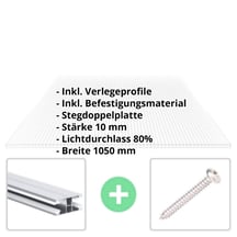 Polycarbonat Doppelstegplatte | 10 mm | Profil DUO | Sparpaket | Plattenbreite 1050 mm | Klar | Breite 3,30 m | Länge 2,00 m #2