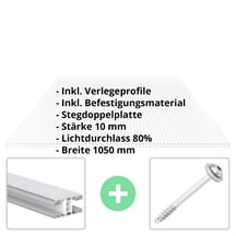 Polycarbonat Doppelstegplatte | 10 mm | Profil Mendiger | Sparpaket | Plattenbreite 1050 mm | Klar | Breite 3,30 m | Länge 2,00 m #2