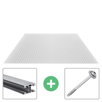 Polycarbonat Stegplatte | 16 mm | Profil ECO | Sparpaket | Plattenbreite 980 mm | Klar | Extra stark | Breite 3,05 m | Länge 2,00 m