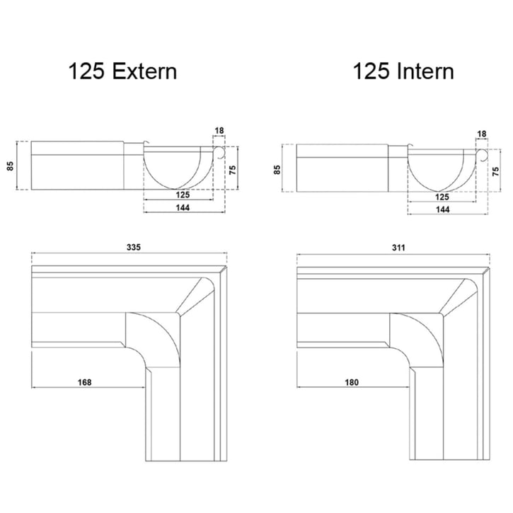 Rinnenaußenwinkel 90° | Stahl | Ø 125 mm | 7024 - Graphitgrau #2