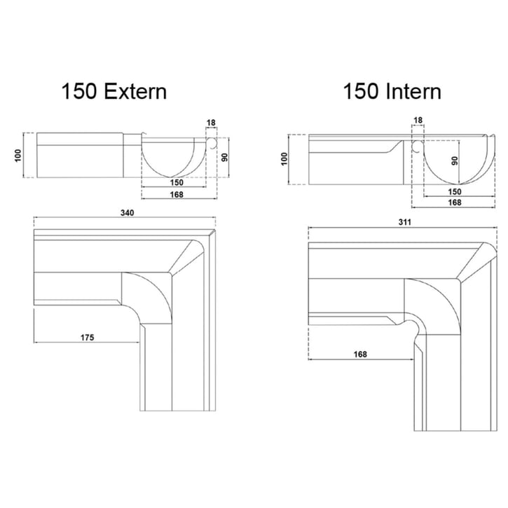 Rinnenaußenwinkel 90° | Stahl | Ø 150 mm | 028 - Kirschrot #2