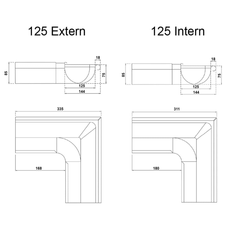 Rinneninnenwinkel 90° | Stahl | Ø 125 mm | 028 - Kirschrot #2