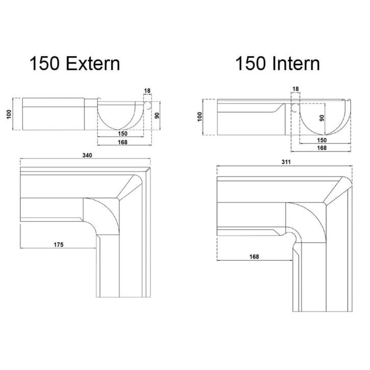 Rinneninnenwinkel 90° | Stahl | Ø 150 mm | 028 - Kirschrot #2