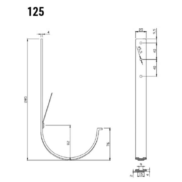 Universal Rinnenhalter | Feder / Feder | Stahl | Ø 125 mm | 9006 - Weißaluminium | Länge = 210 mm #2