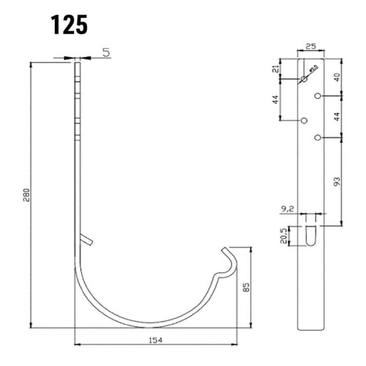 Universal Rinnenhalter | Stahl | Ø 125 mm | 028 - Kirschrot | Länge = 210 mm #2