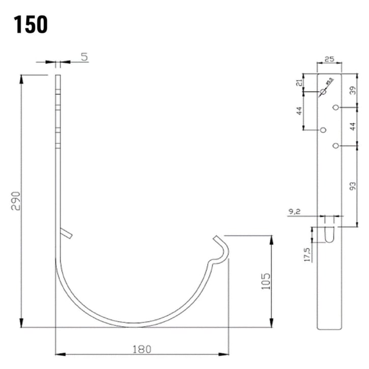 Universal Rinnenhalter | Stahl | Ø 150 mm | 028 - Kirschrot | Länge = 210 mm #2