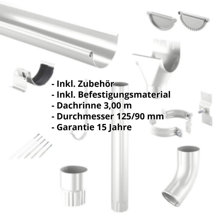 Stahl Dachrinnen Sparpaket 3 m | Ø 125/90 mm | 9006 - Weißaluminium #2