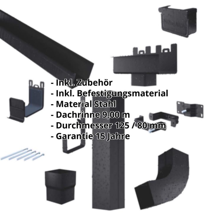 Stahl Kastenrinnen Sparpaket 9 m | Ø 125/80 mm | 9005 - Tiefschwarz #2