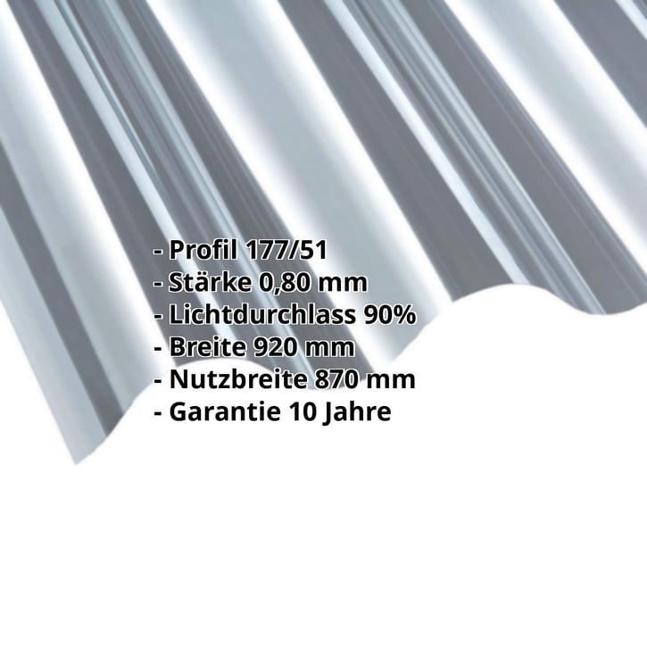 Polycarbonat Wellplatte | 177/51 | Profil 5 | 0,80 mm | Klar | 2000 mm #2