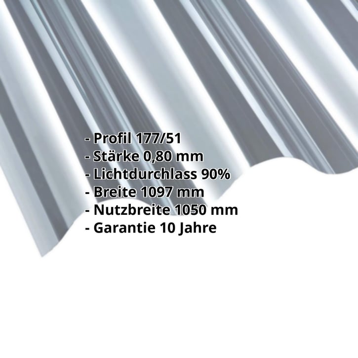 Polycarbonat Wellplatte | 177/51 | Profil 6 | 0,80 mm | Klar | 1600 mm #2