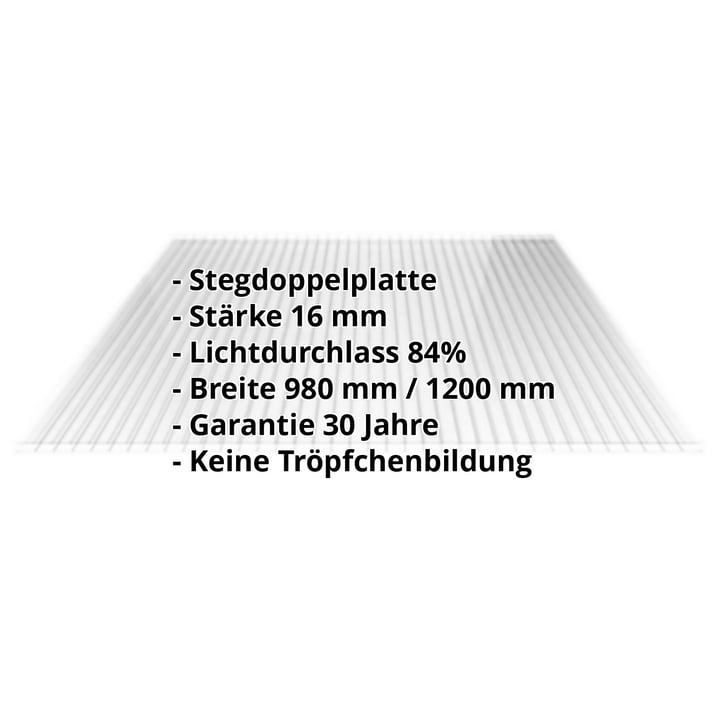 Acrylglas Stegdoppelplatte | 16 mm | Breite 1200 mm | Klar | AntiDrop | 3000 mm #2