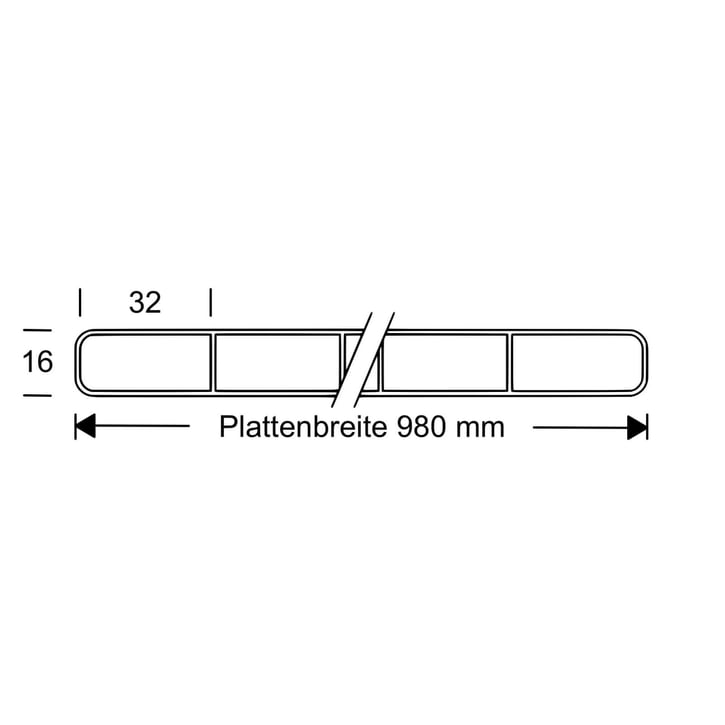 Polycarbonat Doppelstegplatte | 16 mm | Breite 980 mm | Klar | Beidseitiger UV-Schutz | Breitkammer | 2000 mm #5