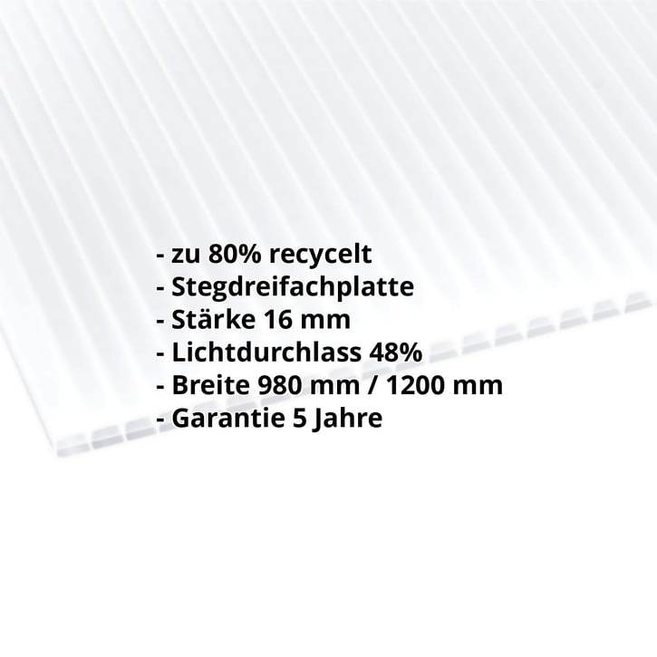 Polycarbonat Stegplatte | 16 mm | Breite 980 mm | Opal Weiß | Blueline | 2500 mm #2