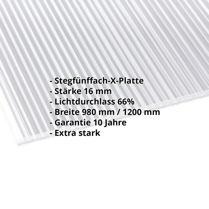 Polycarbonat Stegplatte | 16 mm | Breite 1200 mm | Klar | Extra stark | 5000 mm #2